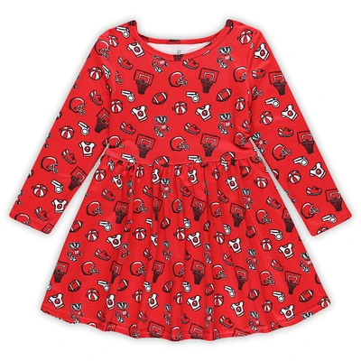 Robe à manches longues imprimé intégral pour filles ZooZatz Red Wisconsin Badgers