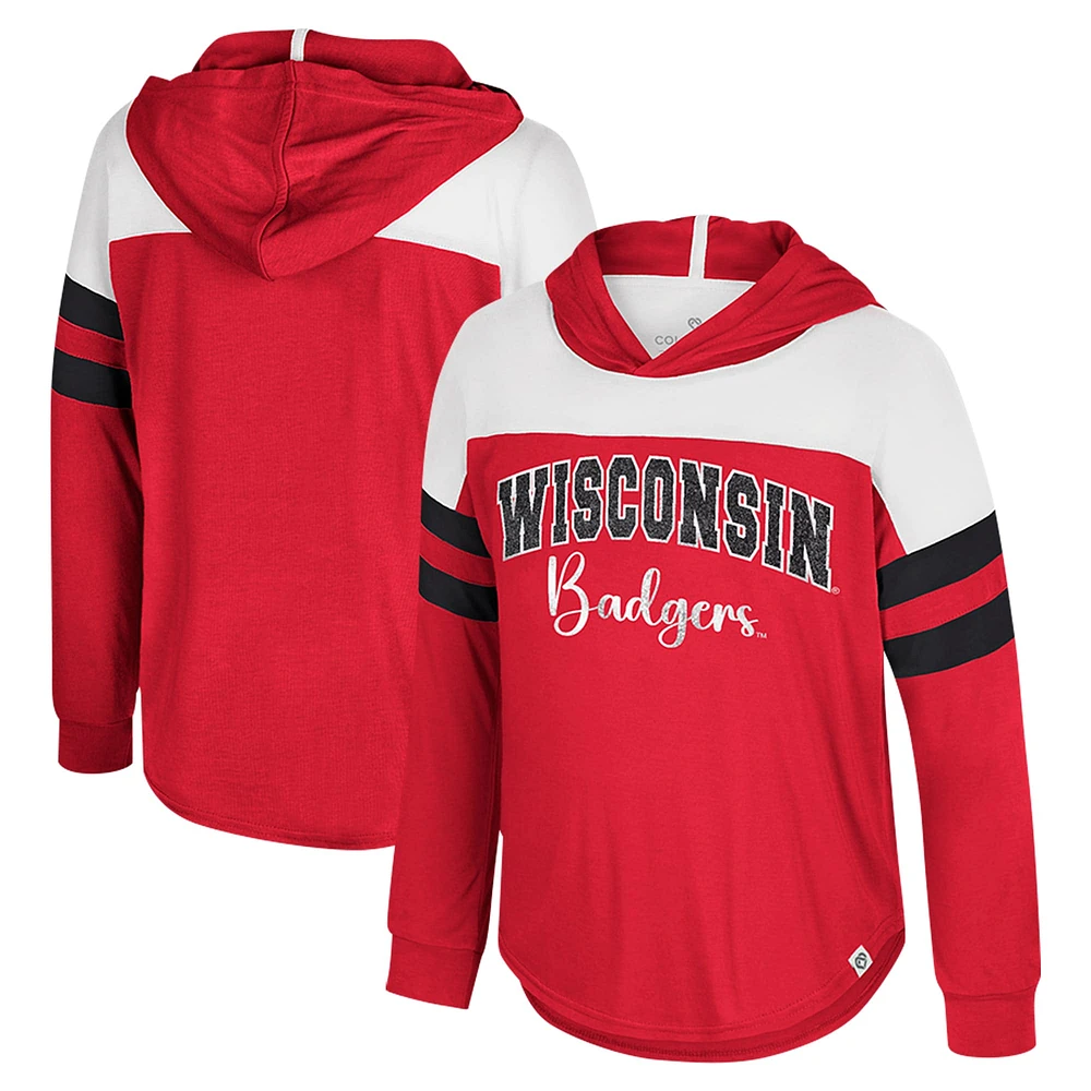 T-shirt à manches longues et capuche réfléchissant pour jeunes filles Colosseum Red Wisconsin Badgers