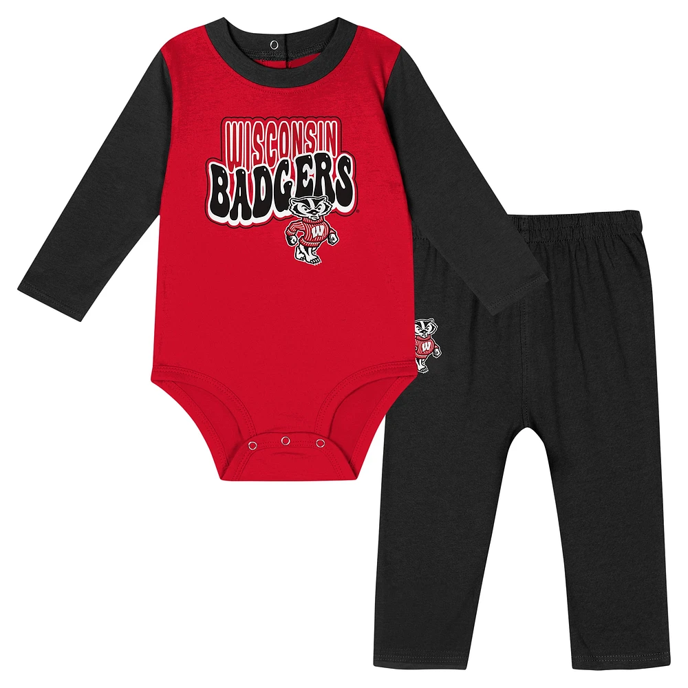 Ensemble body et pantalon à manches longues pour bébé Wisconsin Badgers Double Up Black