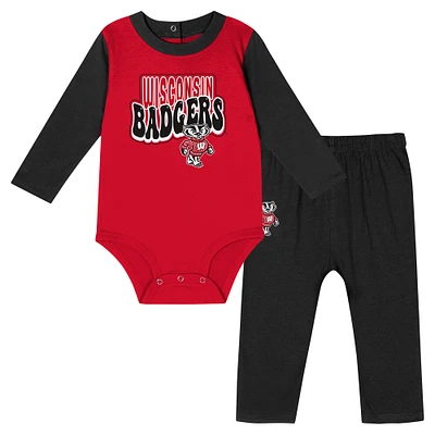 Infant Black Wisconsin Badgers Double Up Long Sleeve Bodysuit & Pant Set