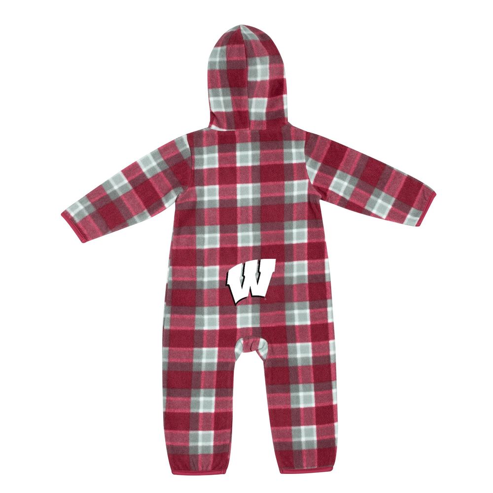 Infant Colosseum Red/Gray Wisconsin Badgers Farays Plaid Full-Zip Hoodie Jumper