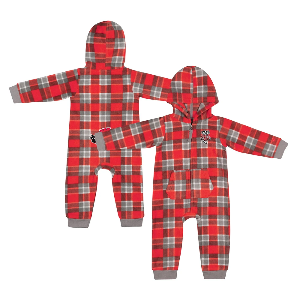 Infant Colosseum  Red Wisconsin Badgers Full-Zip Plaid Hoodie Long Sleeve Jumper