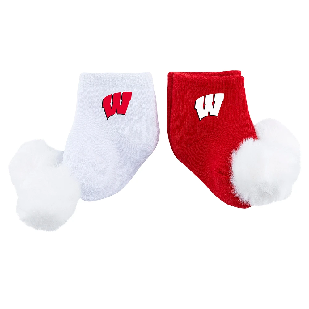 Lot de deux paires de chaussettes à pompon pour bébé ZooZatz Wisconsin Badgers