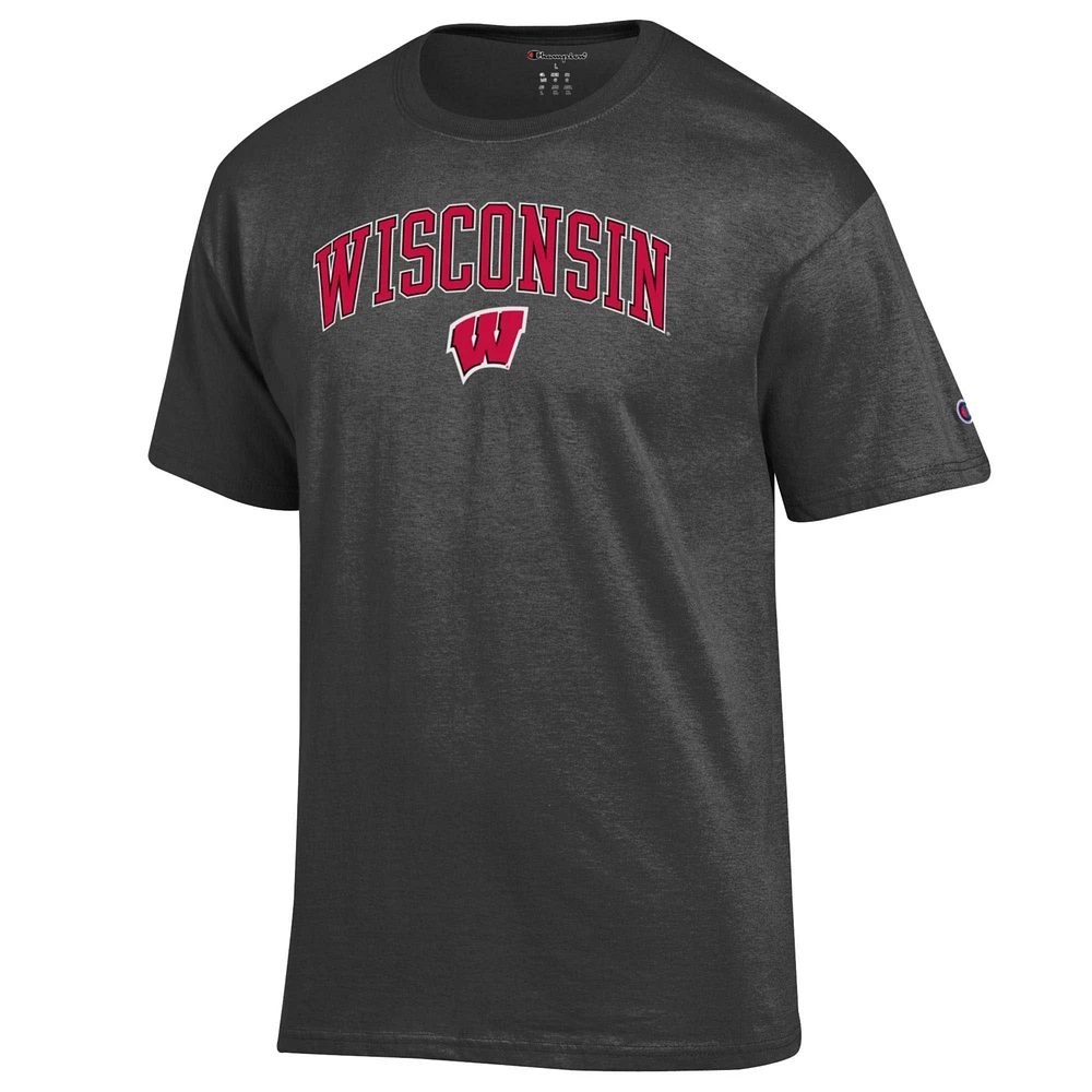 Men's Champion  Heather Charcoal Wisconsin Badgers Arch Over Logo T-Shirt