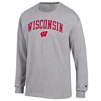 Men's Champion  Heather Gray Wisconsin Badgers Arch Over Logo Long Sleeve T-Shirt
