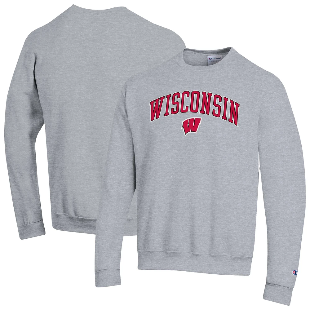 Men's Champion  Heather Gray Wisconsin Badgers Arch Over Logo Pullover Sweatshirt