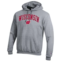 Men's Champion  Heather Gray Wisconsin Badgers Arched Logo Fleece Pullover Hoodie