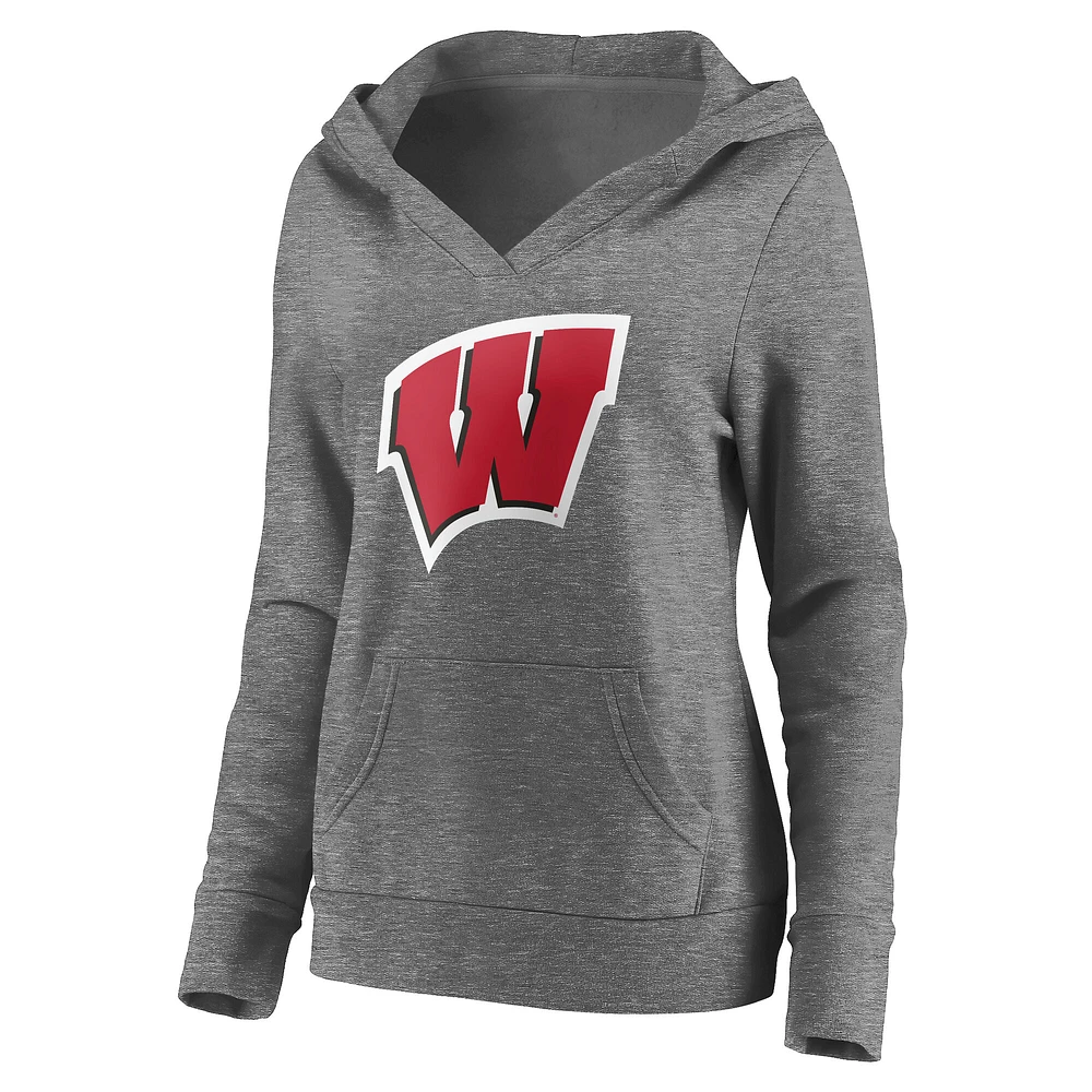 Sweat à capuche col en V pour hommes Fanatics Heather Grey Wisconsin Badgers