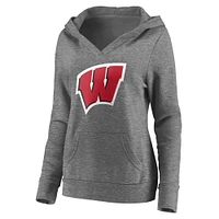 Sweat à capuche col en V pour hommes Fanatics Heather Grey Wisconsin Badgers