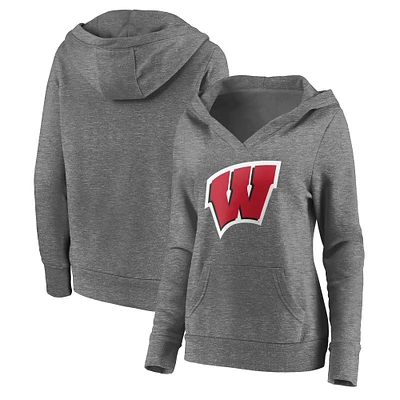 Sweat à capuche col en V pour hommes Fanatics Heather Grey Wisconsin Badgers