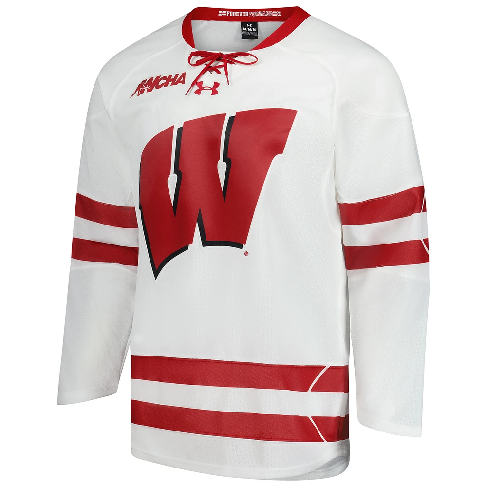 Men's Under Armour  White Wisconsin Badgers Replica Hockey Jersey