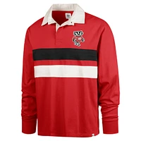 Men's '47 Red Wisconsin Badgers Clubhouse Knox Thames Long Sleeve Rugby Polo