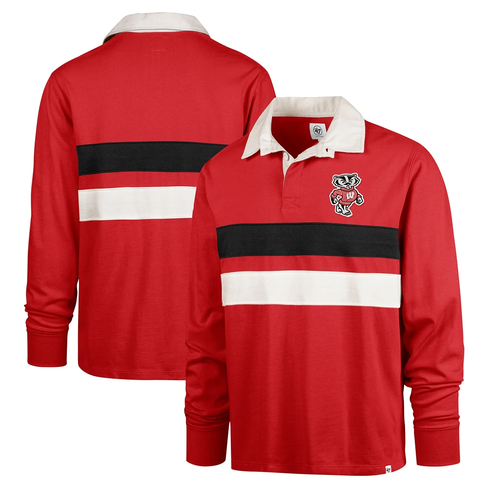 Men's '47 Red Wisconsin Badgers Clubhouse Knox Thames Long Sleeve Rugby Polo