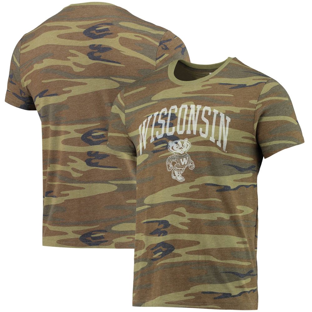 Men's Alternative Apparel Camo Wisconsin Badgers Arch Logo Tri-Blend T-Shirt