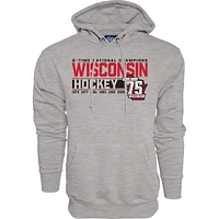 Men's Blue 84  Heather Gray Wisconsin Badgers Hockey 75th Season & Six-Time National Champions Pullover Hoodie