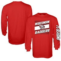 Men's Blue 84  Red Wisconsin Badgers Hockey 75th Season Long Sleeve T-Shirt