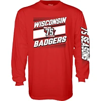 Men's Blue 84  Red Wisconsin Badgers Hockey 75th Season Long Sleeve T-Shirt