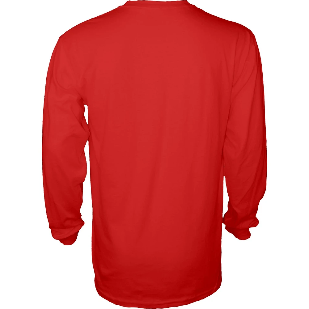 Men's Blue 84  Red Wisconsin Badgers Hockey 75th Season Long Sleeve T-Shirt