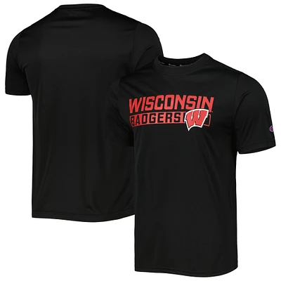 T-shirt noir Champion Wisconsin Badgers Impact Knockout pour homme