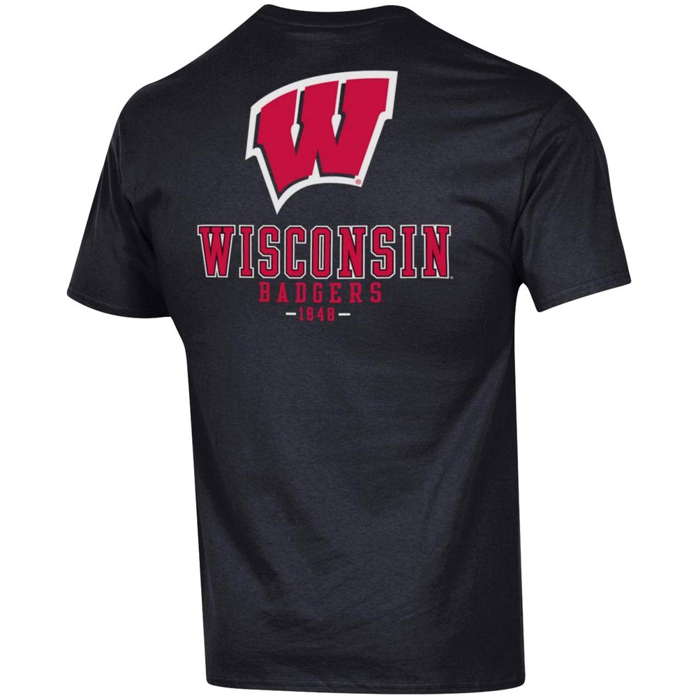 Men's Champion Black Wisconsin Badgers Stack 2-Hit T-Shirt