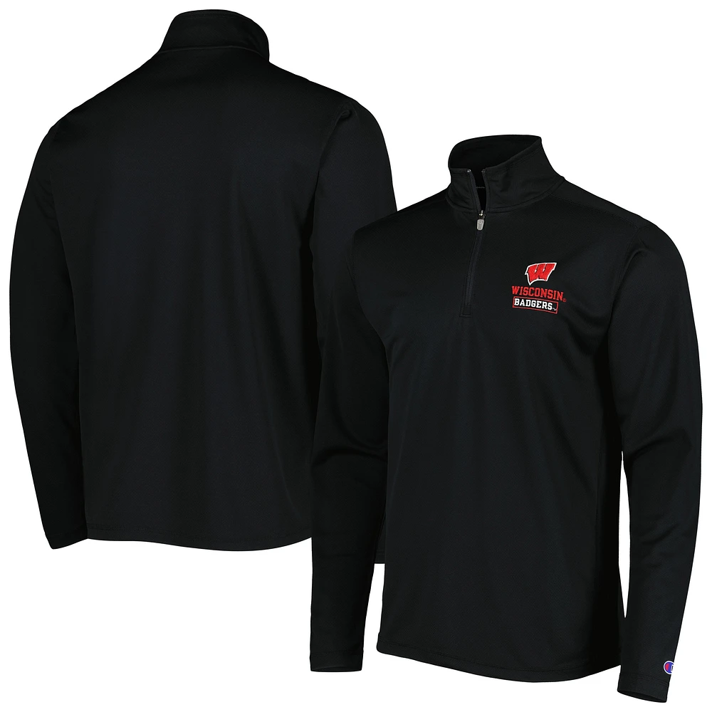 Men's Champion Black Wisconsin Badgers Textured Quarter-Zip Jacket