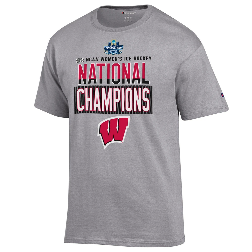 Men's Champion Gray Wisconsin Badgers 2025 NCAA Frozen Four Women's Ice Hockey Tournament Champions Locker Room T-Shirt