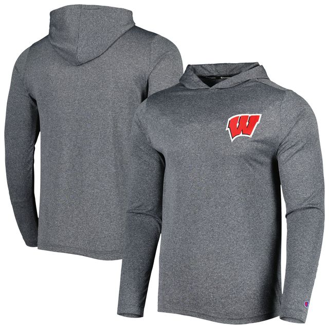 T-shirt à capuche manches longues Champion Wisconsin Badgers gris pour homme