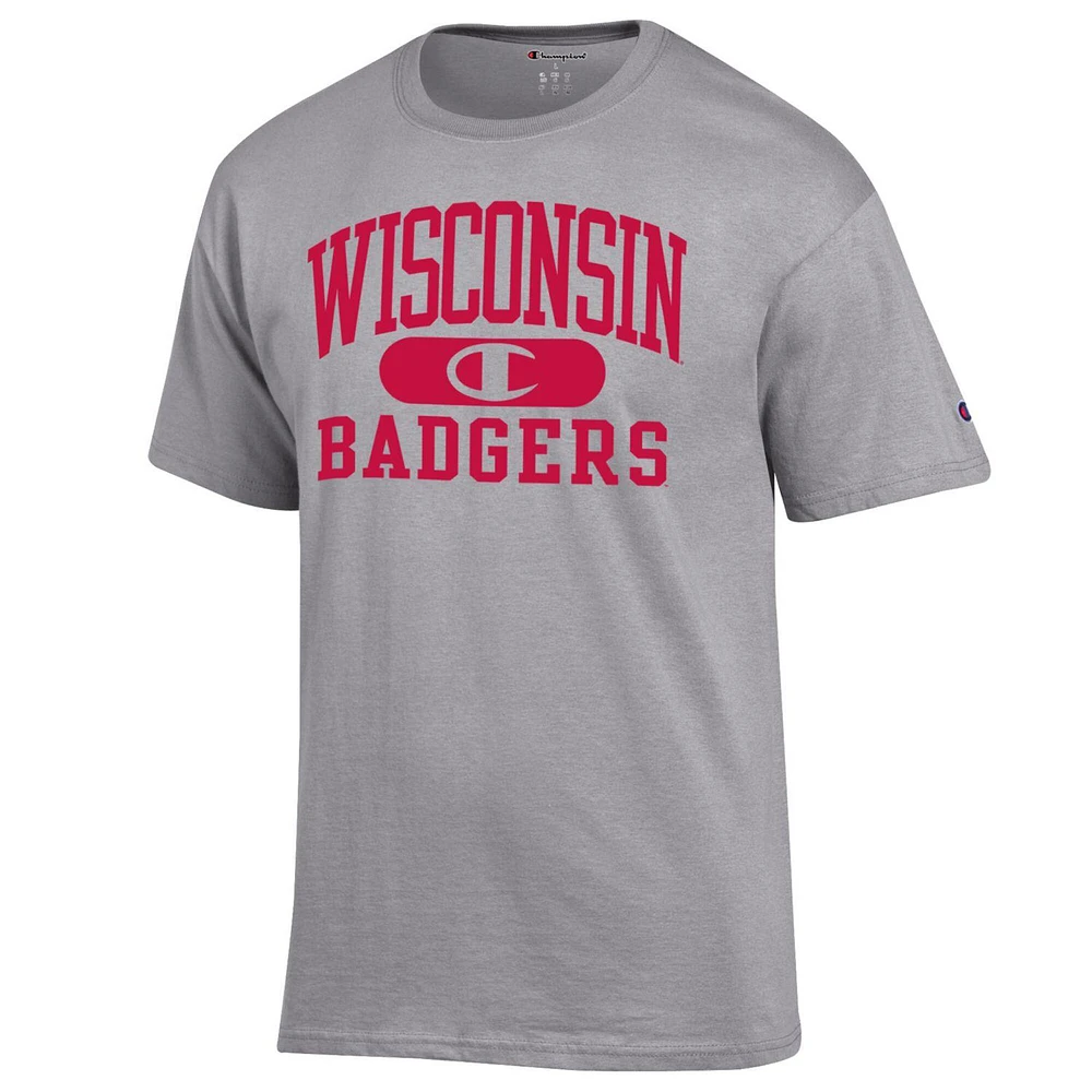 Champion Heather Grey Wisconsin Badgers Arch Pill T-shirt pour homme