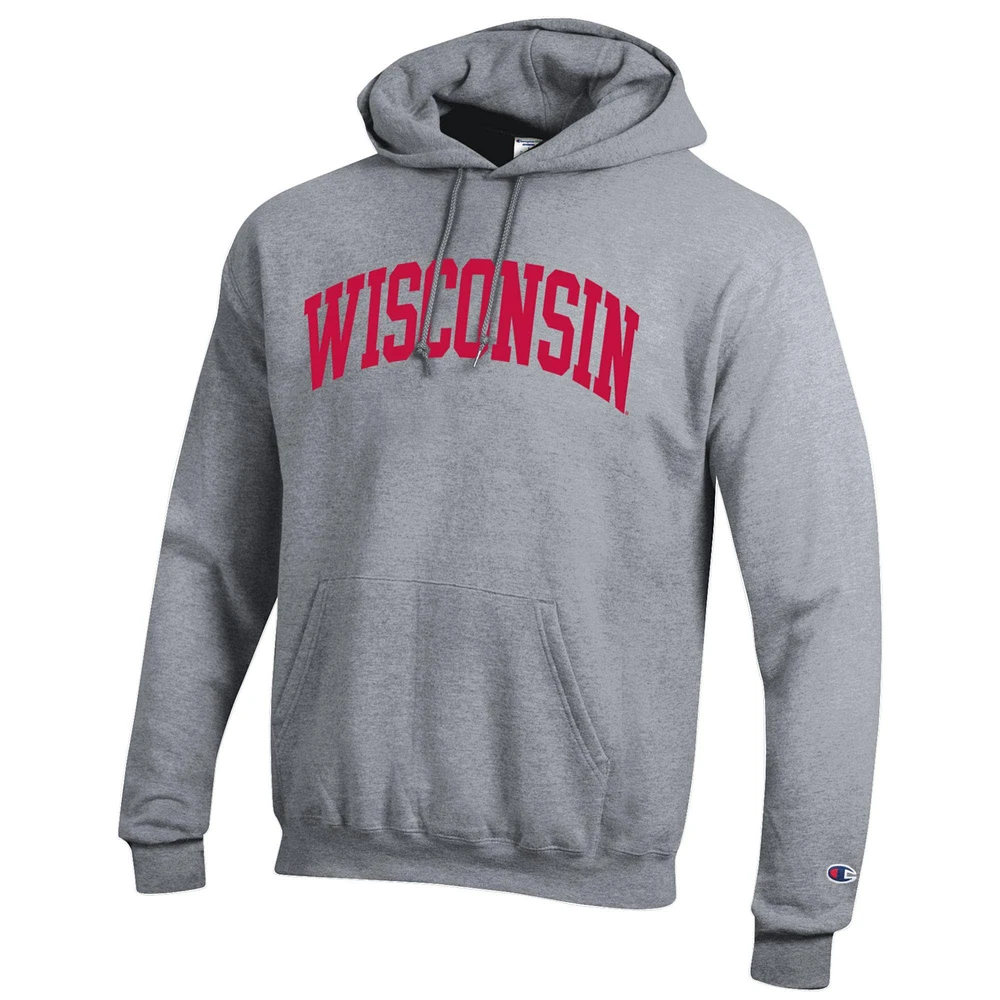 Men's Champion  Heather Gray Wisconsin Badgers Basic Arch Fleece Pullover Hoodie