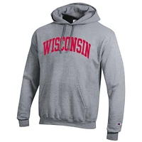 Men's Champion  Heather Gray Wisconsin Badgers Basic Arch Fleece Pullover Hoodie
