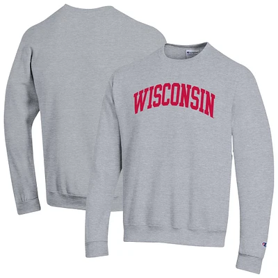 Men's Champion  Heather Gray Wisconsin Badgers Basic Arch Fleece Pullover Sweatshirt