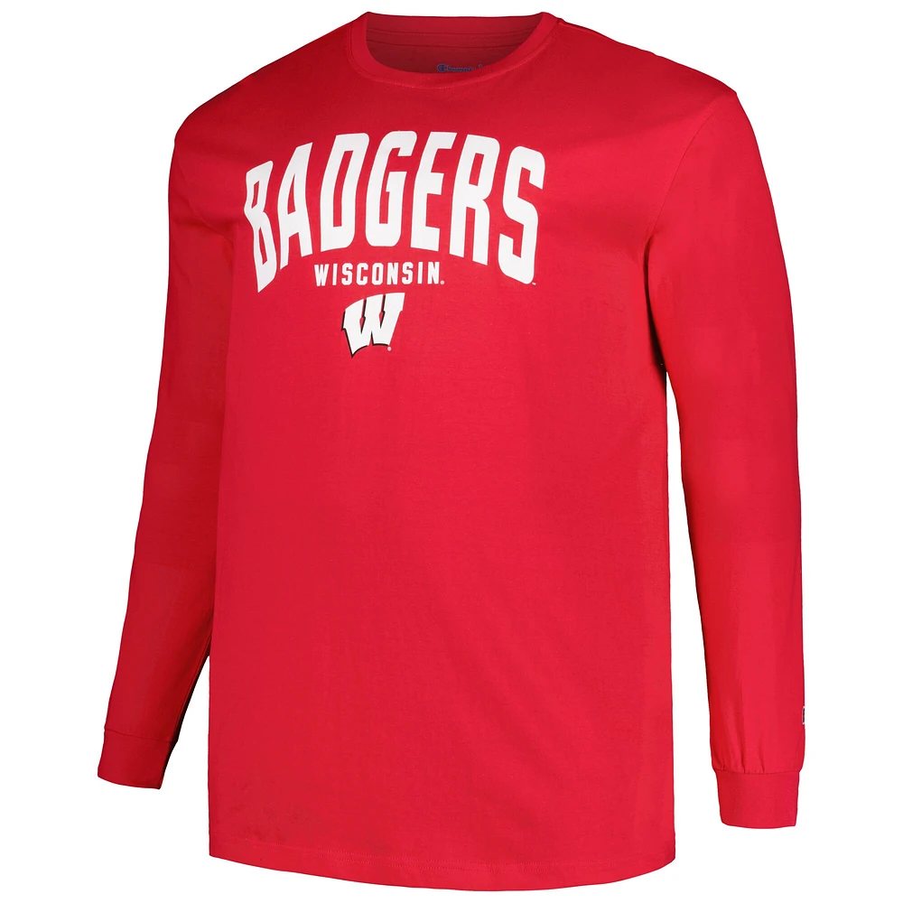 T-shirt à manches longues Champion Red Wisconsin Badgers Big & Tall Arch pour hommes