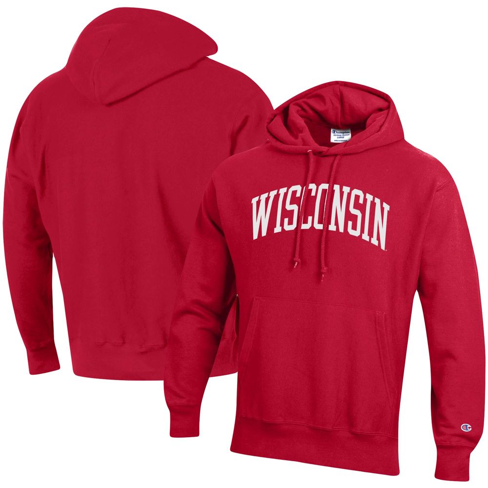 Men's Champion Red Wisconsin Badgers Team Arch Reverse Weave Pullover Hoodie