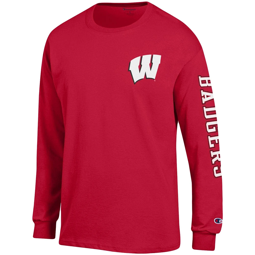 T-shirt à manches longues Champion Red Wisconsin Badgers Team Stack pour homme