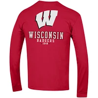 T-shirt à manches longues Champion Red Wisconsin Badgers Team Stack pour homme