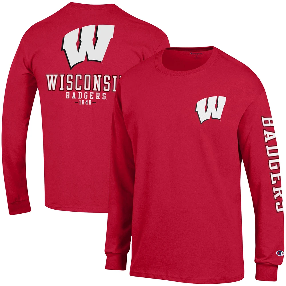 T-shirt à manches longues Champion Red Wisconsin Badgers Team Stack pour homme