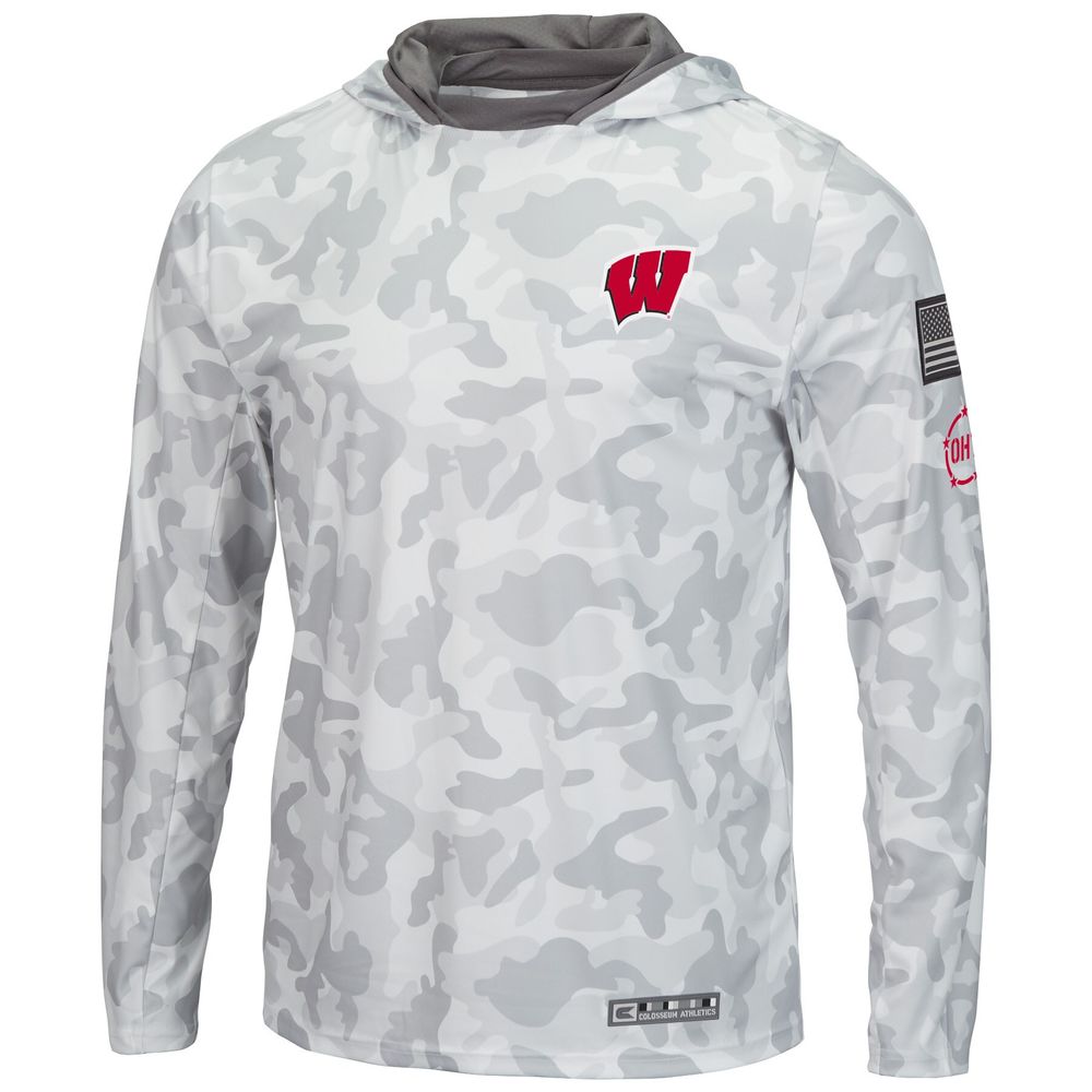 Men's Colosseum Arctic Camo Wisconsin Badgers OHT Military Appreciation Long Sleeve Hoodie Top