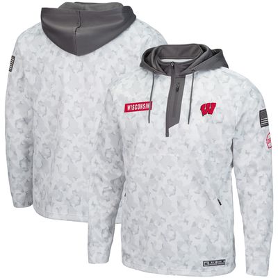 Men's Colosseum Arctic Camo Wisconsin Badgers OHT Military Appreciation Quarter-Zip Hoodie