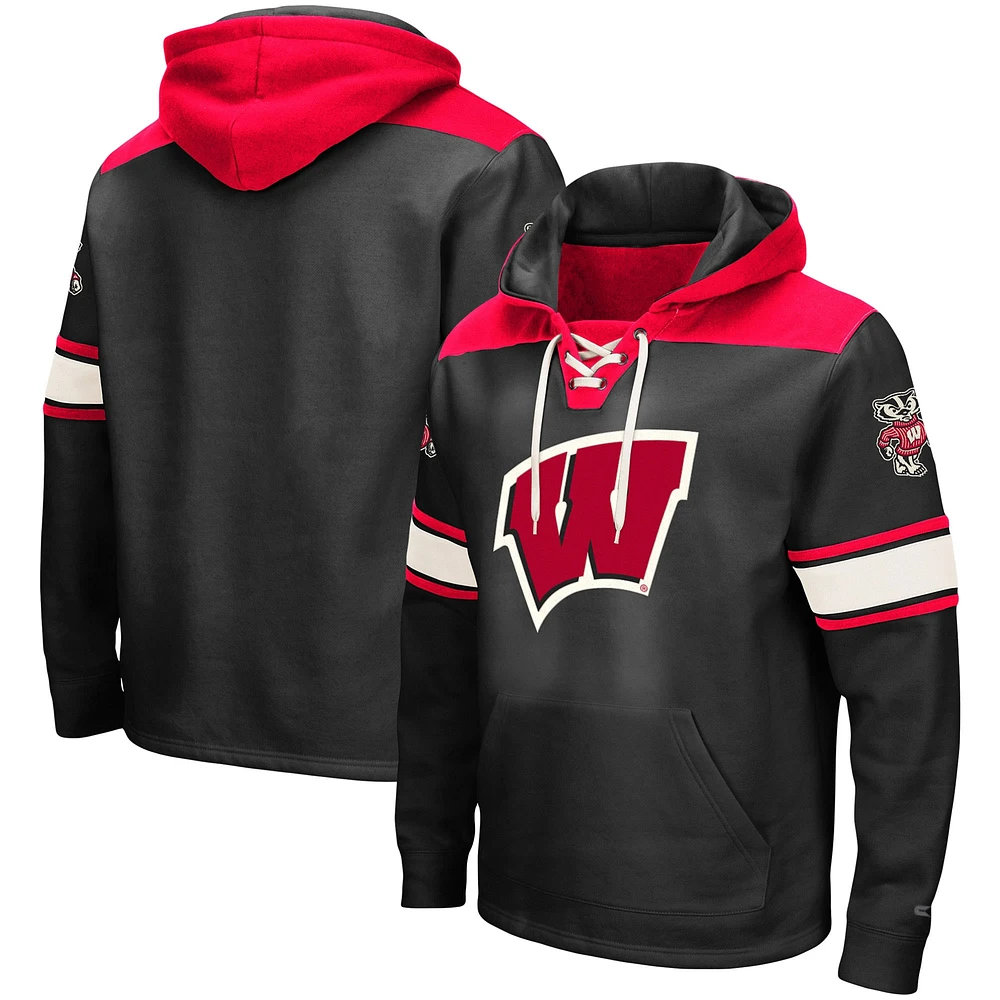 Men's Colosseum Black Wisconsin Badgers 2.0 Lace-Up Pullover Hoodie