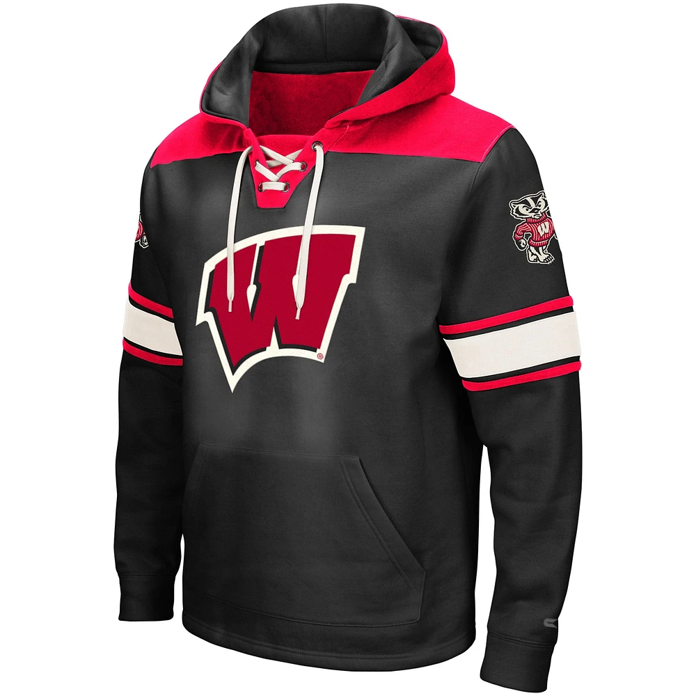 Men's Colosseum Black Wisconsin Badgers 2.0 Lace-Up Pullover Hoodie