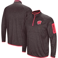 Men's Colosseum Black Wisconsin Badgers Amnesia Lightweight Quarter-Zip Pullover