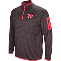 Men's Colosseum Black Wisconsin Badgers Amnesia Lightweight Quarter-Zip Pullover