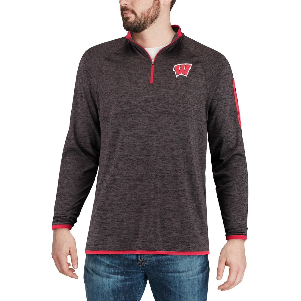 Men's Colosseum Black Wisconsin Badgers Amnesia Lightweight Quarter-Zip Pullover