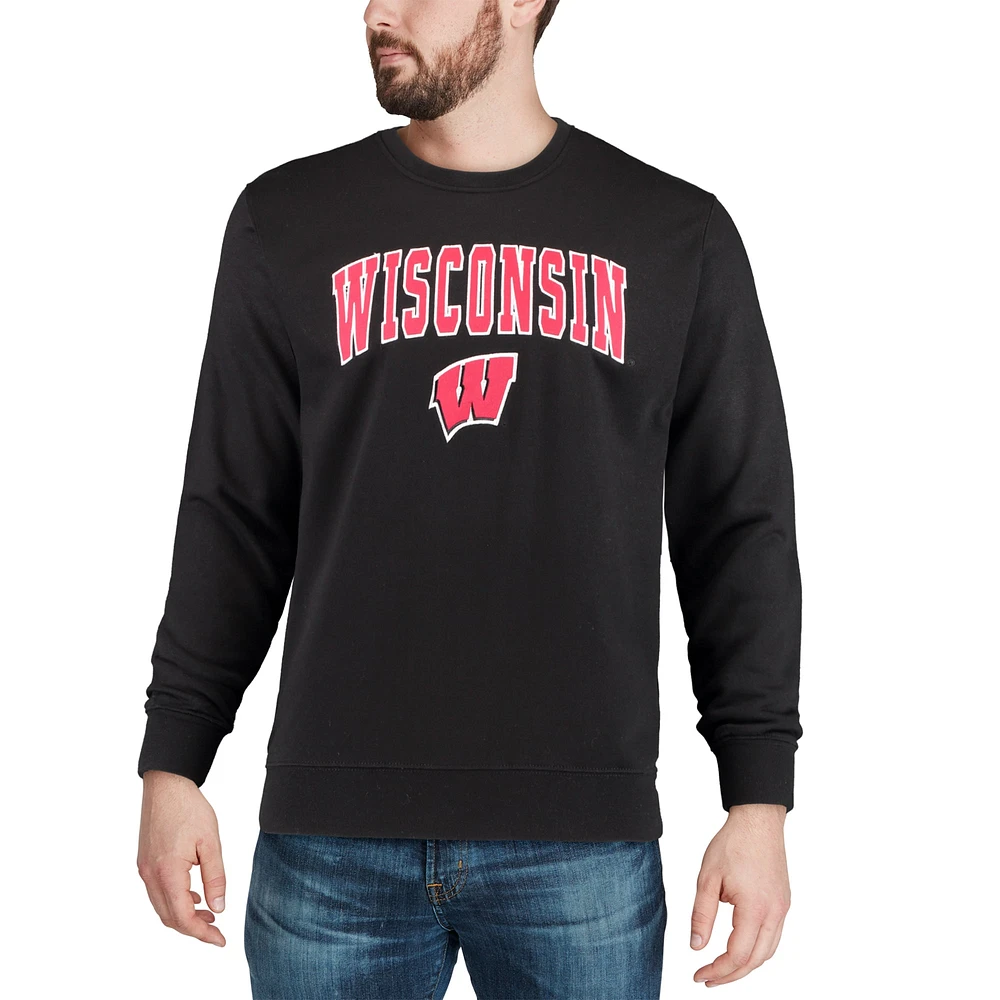 Men's Colosseum Black Wisconsin Badgers Arch & Logo Crew Neck Sweatshirt