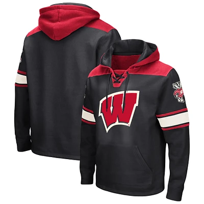 Men's Colosseum Black Wisconsin Badgers Big & Tall Hockey Lace-Up Pullover Hoodie