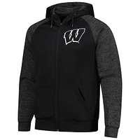 Men's Colosseum Black Wisconsin Badgers Blackout 3.0 Tonal Raglan Full-Zip Hoodie