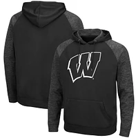 Men's Colosseum Black Wisconsin Badgers Blackout 3.0 Tonal Raglan Pullover Hoodie