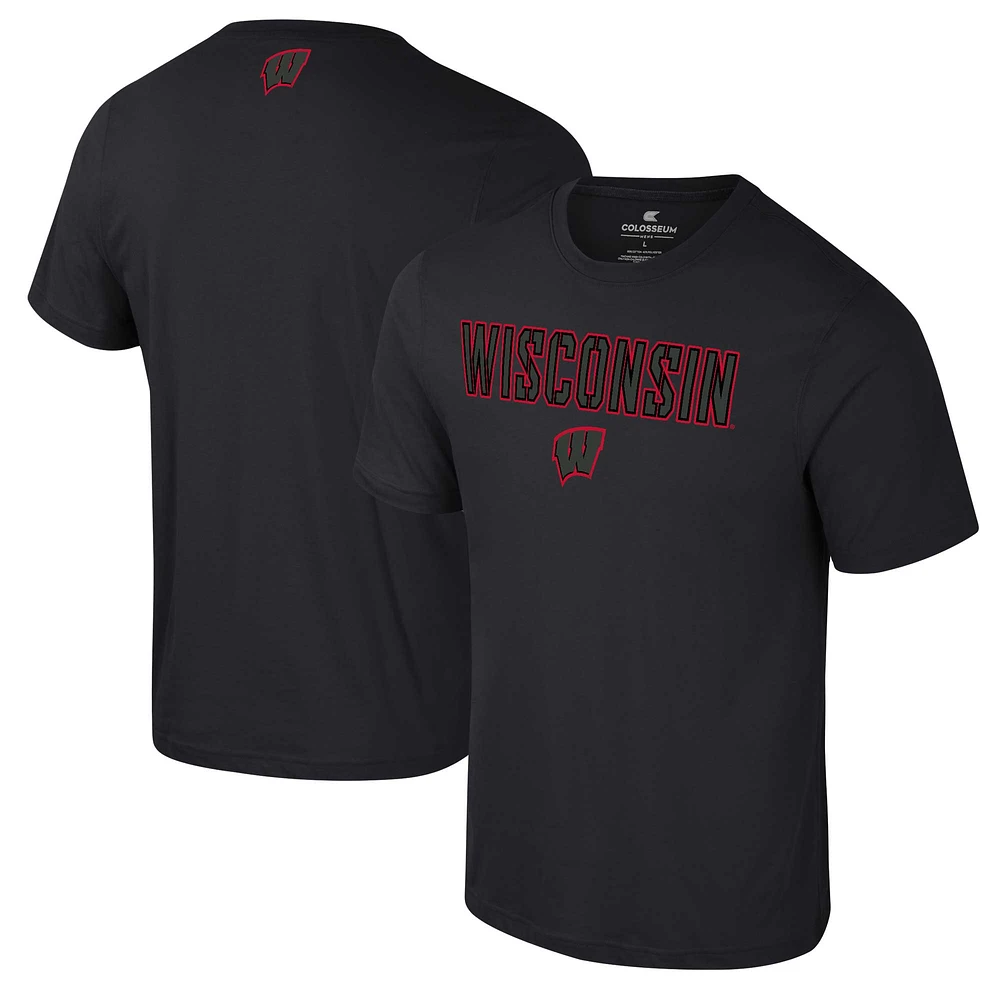 Men's Colosseum Black Wisconsin Badgers Color Pop Active Blend T-Shirt