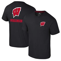 T-shirt Colosseum Black Wisconsin Badgers Logo Lockup 2-Hit Active Blend pour hommes