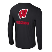 Men's Colosseum Black Wisconsin Badgers Logo Lockup 3-Hit Active Blend Long Sleeve T-Shirt